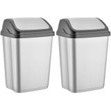 2x stuks zilver/zwarte vuilnisbakken/vuilnisemmers kunststof 16 liter - Prullenbakken/Afvalbakken - Kantoor/keuken prullenbakken