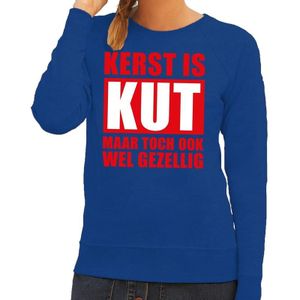 Foute Kersttrui Kerst is kut maar toch ook wel gezellig blauw voor dames