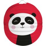 Folat Lampion panda - 3x - 22 cm - rood - papier - Sint maarten/kinderfeestje lampionnen