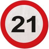 60x 21 jaar leeftijd themafeest servetten verkeersbord 33 cm rond - 21e verjaardag papieren wegwerp tafeldecoraties