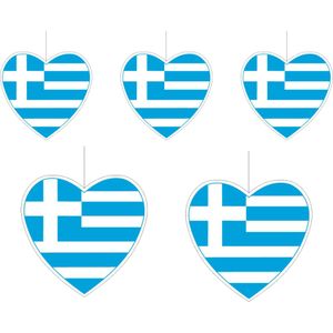 5-delige hou van griekenland versiering set hartjes van 14 cm en 28 cm - Landen vlaggen feestartikelen