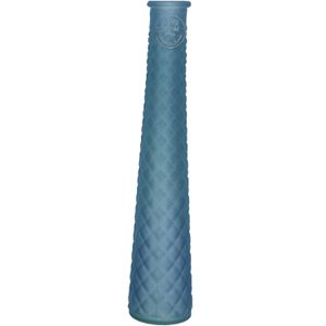 Decoris Vaas/bloemenvaas van gerecycled glas - D7 x H32 cm - mat blauw