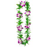 Boland Hawaii krans/slinger - 4x - Tropische kleuren mix groen/paars - Bloemen hals slingers