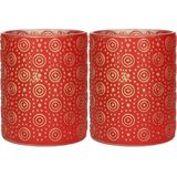 Countryfield Luxe theelichthouder - 2x stuks - Fantasy - glas - rood/goud - D10 x H12 cm