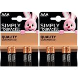 Set van 8x Duracell AAA Simply batterijen 1.5 V - alkaline - LR03 MN2400 - Batterijen pack