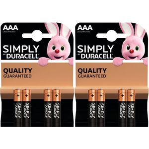 Set van 8x Duracell AAA Simply batterijen 1.5 V - alkaline - LR03 MN2400 - Batterijen pack