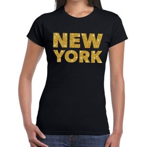 New York gouden glitter tekst t-shirt zwart dames - dames shirt New York