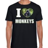I love monkeys t-shirt met dieren foto van een Gorilla aap zwart voor heren - cadeau shirt apen liefhebber