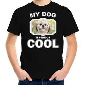 Shih tzu honden t-shirt my dog is serious cool zwart - kinderen - Shih tzus liefhebber cadeau shirt - kinderkleding / kleding
