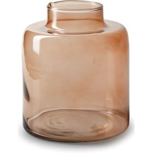Jodeco Bloemenvaas Willem - transparant beige glas - D19 x H17 cm - fles vorm vaas