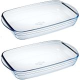 Set van 2x stuks rechthoekige glazen ovenschalen 2 liter 32 x 20 x 5 cm - Ovenschotel schalen - Bakvorm