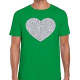 Zilver hart glitter fun t-shirt groen heren - i love shirt voor heren