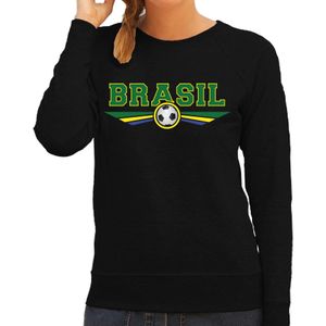 Brazilie / Brasil landen / voetbal sweater met wapen in de kleuren van de Braziliaanse vlag - zwart - dames - Brazilie landen trui / kleding - EK / WK / voetbal sweater
