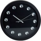 Excellent Houseware Wandklok - met diamanten - zwart - 30 cm - voor kamer