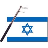 Landen vlag Israel - 90 x 150 cm - met compacte draagbare telescoop vlaggenstok - zwaaivlaggen
