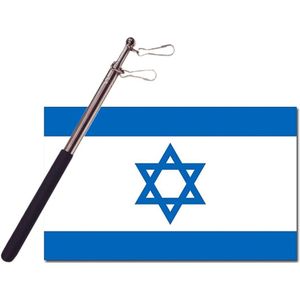 Landen vlag Israel - 90 x 150 cm - met compacte draagbare telescoop vlaggenstok - zwaaivlaggen