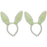 2x Wit/groene konijn/haas oren verkleed diademen voor kids/volwassenen - Verkleedaccessoires - Feestartikelen