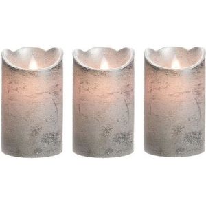 3x LED kaarsen/stompkaarsen zilver 12 cm flakkerend - Kerst diner tafeldecoratie - Home deco kaarsen