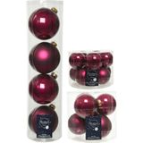 Compleet glazen kerstballen pakket framboos roze glans/mat 26x stuks - 10x 6 cm - 12x 8 cm - 4x 10 cm