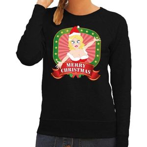 Foute kersttrui / sweater sexy kerstvrouw - zwart - Merry Christmas voor dames