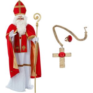 Sinterklaas kostuum - inclusief ring en kruis ketting met rode steen