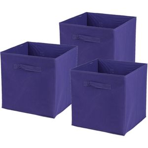 Urban Living Opbergmand/kastmand Square Box - 3x - karton/kunststof - 29 liter - paars - 31 x 31 x 31 cm - Vakkenkast manden