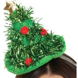 Henbrandt kerst diadeems/haarbanden - 2x - met kerstboom hoed - groen - 30 cm