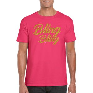 Bellatio Decorations Glitter glamour feest t-shirt heren - bling bling goud - roze - feestkleding