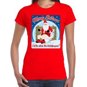 Fout Kerstshirt / t-shirt  - Merry shitmas who stole the toiletpaper - rood voor dames - kerstkleding / kerst outfit