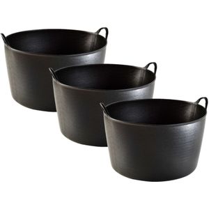 3x stuks zwarte wasmanden/flexibele emmers 55 liter - Opbergmanden - Draagmanden 53 cm