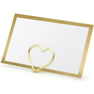 Naamkaartjes/plaatskaarten met houders - Hartje - Bruiloft - 10x sets - goud