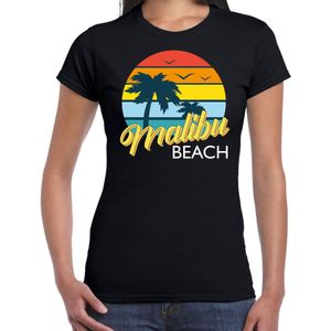 Malibu zomer t-shirt / shirt Malibu beach zwart voor dames - zwart - Malibu party outfit / vakantie kleding / strandfeest shirt
