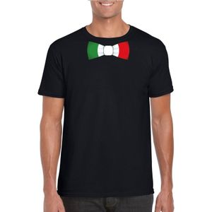 Zwart t-shirt met Italiaanse vlag strikje heren - Italie supporter