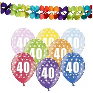 Partydeco 40e jaar verjaardag feestversiering set - 12x ballonnen en 2x feestslingers