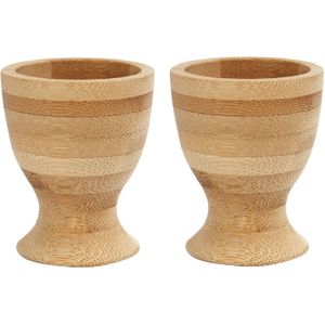 4x stuks eierdopjes van hout 6 cm - Houders voor gekookte eieren - Ontbijt en lunch Pasen tafeldecoratie