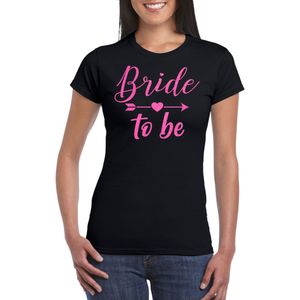 Bellatio Decorations Vrijgezellenfeest T-shirt dames - bride to be - zwart - roze glitter - bruiloft