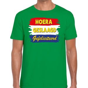 Hoera geslaagd gefeliciteerd t-shirt groen heren - feest shirts heren - geslaagd kleding