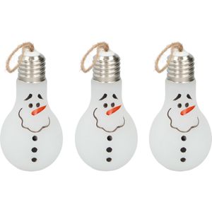 3x Kerst decoratie lampjes sneeuwpop met LED verlichting 18 cm - Kerstboomversiering - LED lampjes sneeuwpop/sneeuwman
