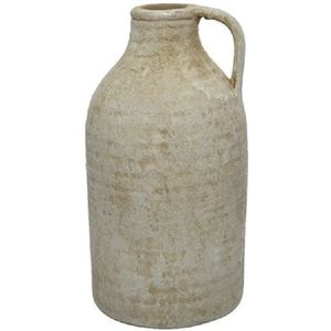 Decoris vaas kruik/fles model - terracotta - creme wit - D15 x H30 cm - vintage