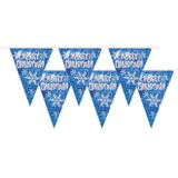 Henbrandt kerst vlaggenlijn Merry Christmas - 4x - blauw - 360 cm - kerstversiering