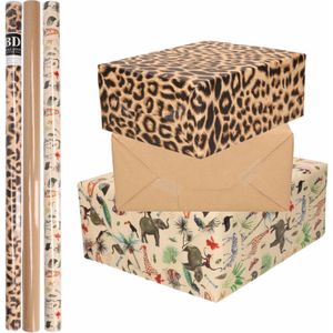 6x Rollen kraft inpakpapier jungle/panter pakket - dieren/luipaard/bruin 200 x 70 cm - cadeau/verzendpapier