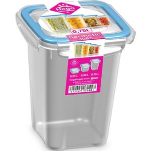 3x Voorraad/vershoudbakjes 0,75 liter transparant plastic/kunststof - Kiev - Luchtdicht/hermetisch afgesloten vershouddoos bakje - Mealprep - Maaltijden bewaren