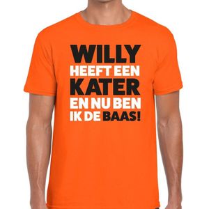 Oranje tekst shirt Willy heeft een kater en nu ben ik de baas t-shirt oranje heren -  Koningsdag kleding