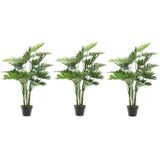 3x Groene Philodendron Monstera/gatenplant kunstplant 100 cm in zwarte plastic pot - Kamerplant kunstplanten/nepplanten