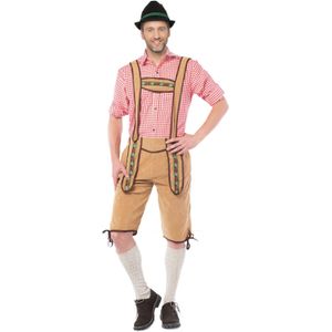 Voordelige lange Oktoberfest lederhose lichtbruin voor heren - bierfeest kleding