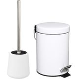 5Five Badkamer/toilet accessoires - WC-borstel en pedaalemmer 3L - wit