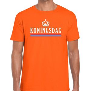 Oranje Koningsdag met vlag en kroontje t-shirt - Shirt voor heren - Koningsdag kleding