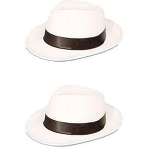 2x stuks al Capone gangster verkleed hoed wit met zwart - Carnaval hoeden