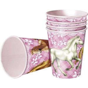 8x Paarden thema bekertjes 250 ml - Wegwerp servies - Paarden kinderfeestje versieringen/decoraties