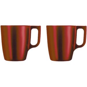 Set van 8x stuks koffie mokken/bekers metallic rood 250 ml - Keramiek - Luxe mokken
